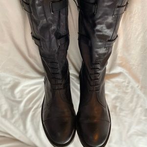 Vince Camuto Leather knee-high black Buckle Riding Boots Size 7B/37